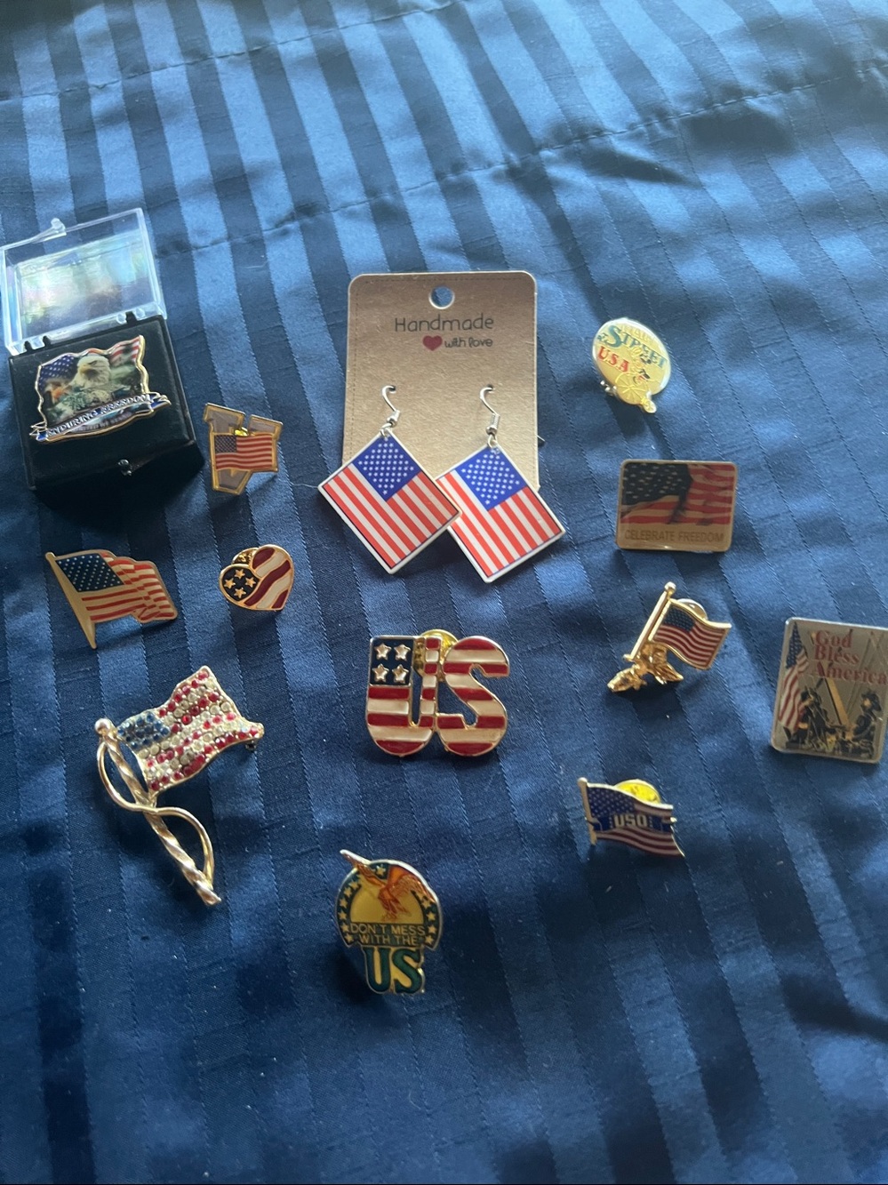 Handmade American Flag Dangle Earrings - Red, White & Blue